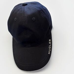 MUGLER Black Ball Cap Hat Sz S Organic Cotton Womens Adjustable Logo Spellout